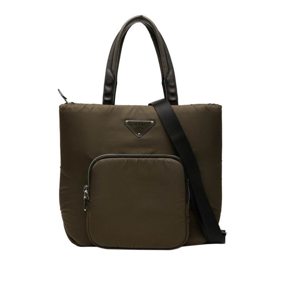 Prada Triangle Logo Plate Tote Bag